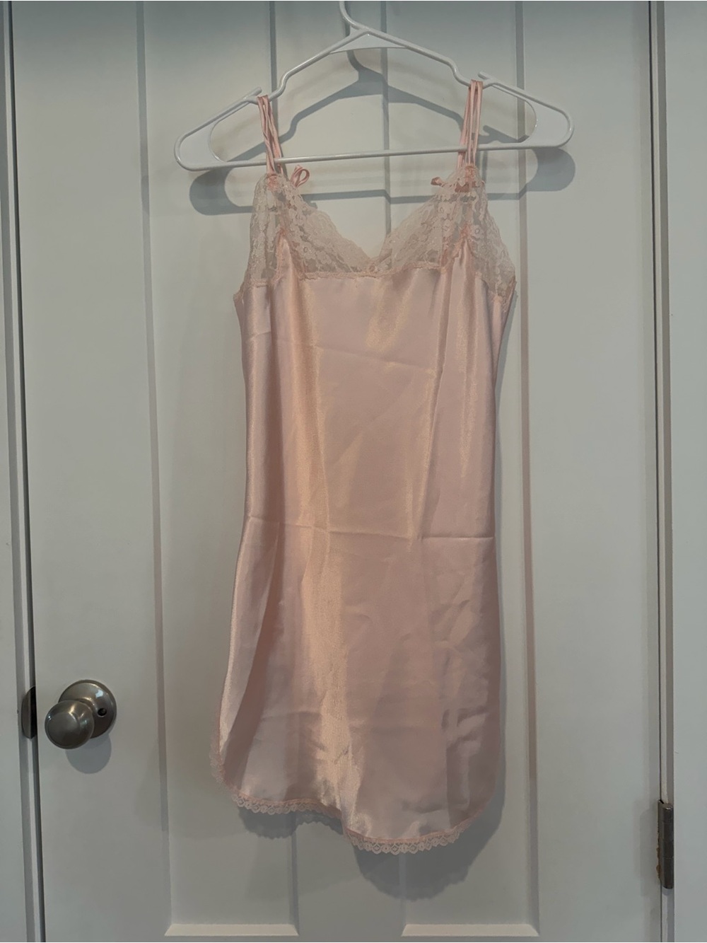 Vintage Victoria's Secret Pale Pink Satin Lace-Trim Slip
